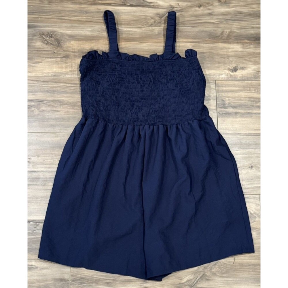 Limelush Ruffle Smocked Short Romper- Open Back - Size Large -Blue